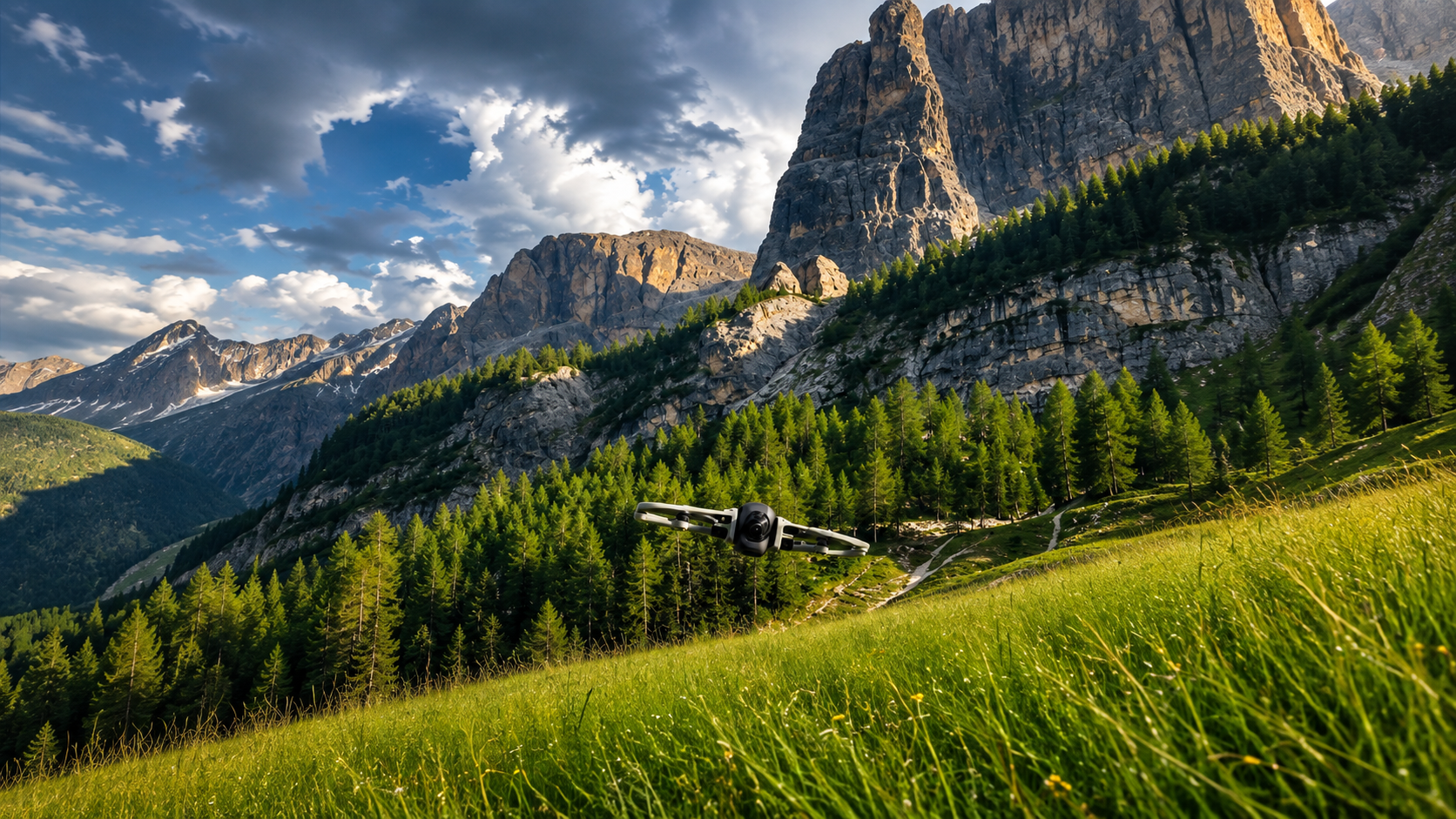 GEPRC Cinelog30 V3 O4 Pro flying through an alpine landscape