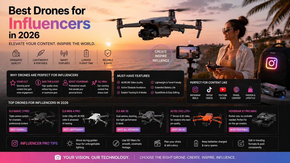 travel influencer filming social media content with a compact drone