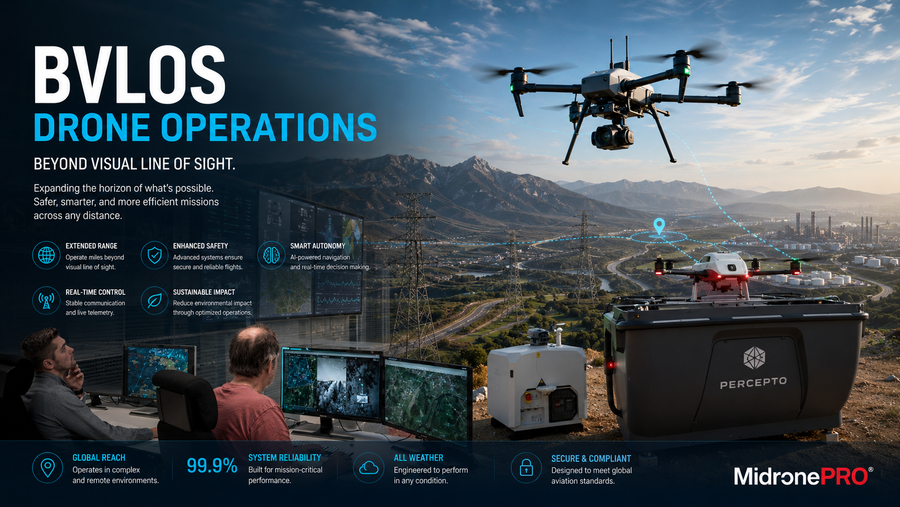 BVLOS autonomous drone performing long-range infrastructure inspection