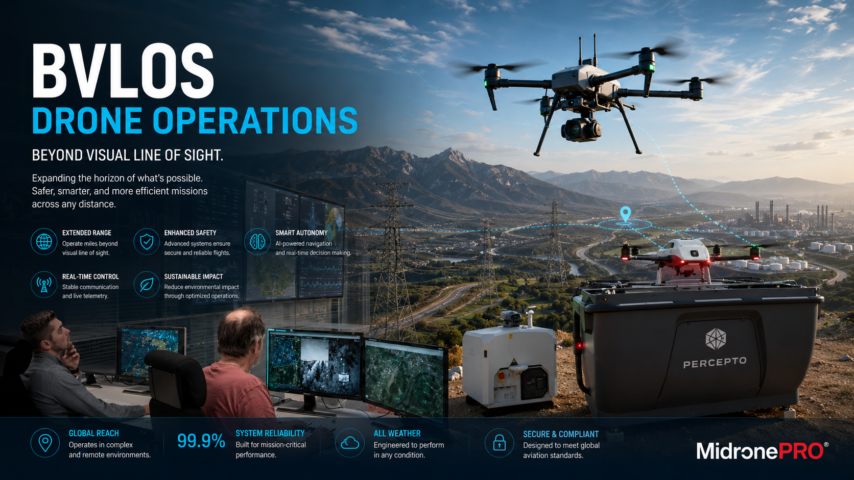 BVLOS autonomous drone performing long-range infrastructure inspection