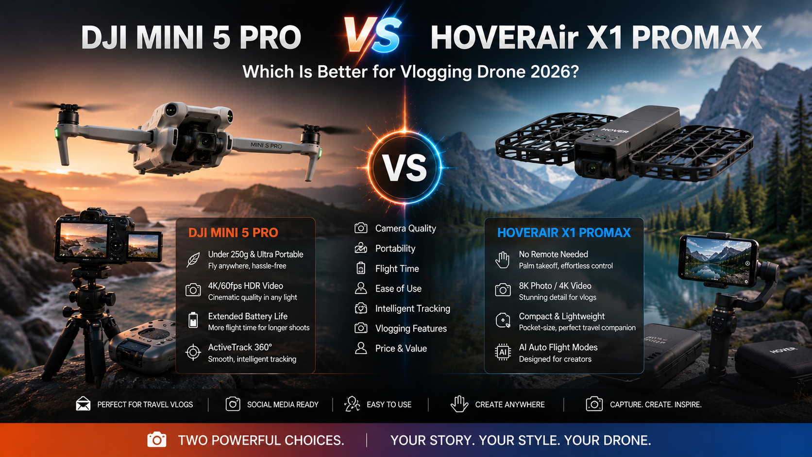 DJI Mini 5 Pro vs HOVERAir X1 ProMax for vlogging