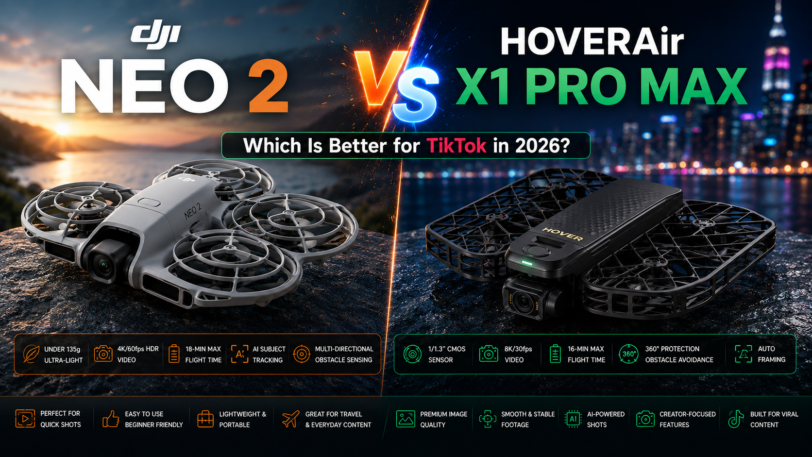 DJI Neo 2 vs HOVERAir X1 Pro Max for TikTok in 2026