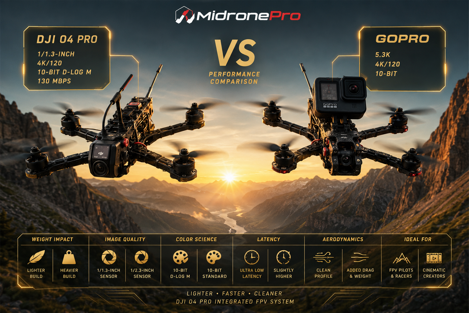 DJI O4 Pro vs GoPro mounted on an FPV drone comparison