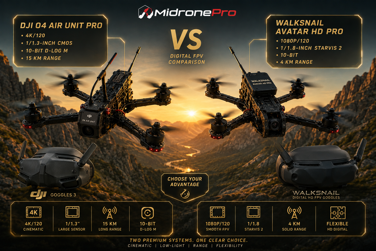 DJI O4 Pro vs Walksnail Avatar HD Pro digital FPV system comparison