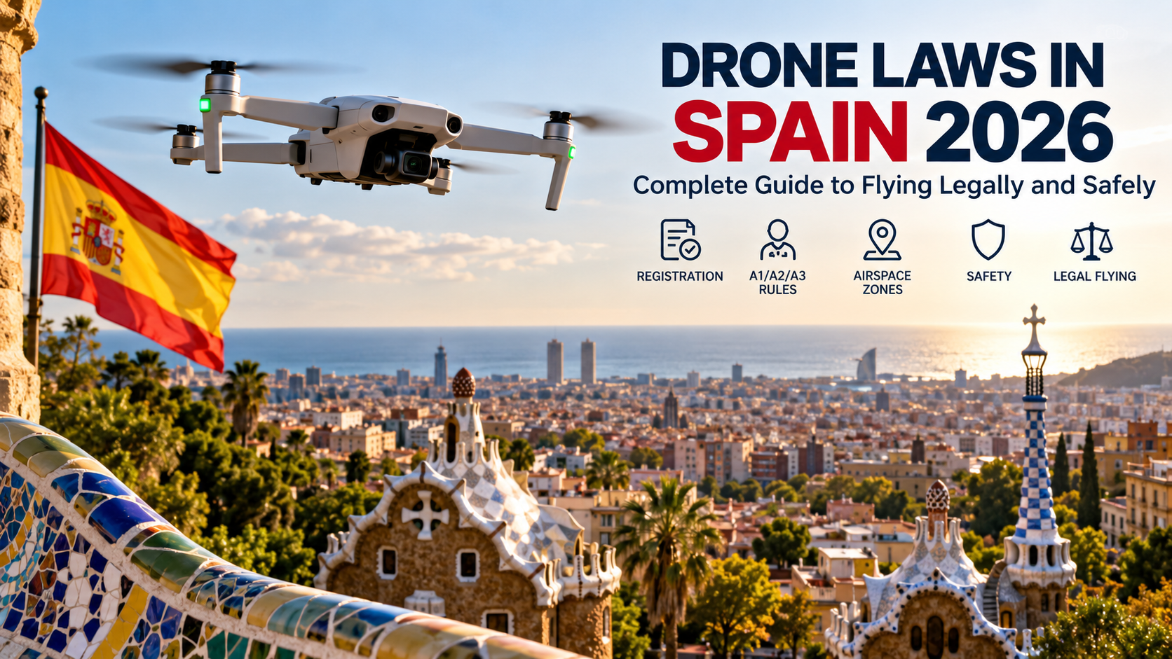 Drone flying outdoors under Spanish airspace and safety regulations