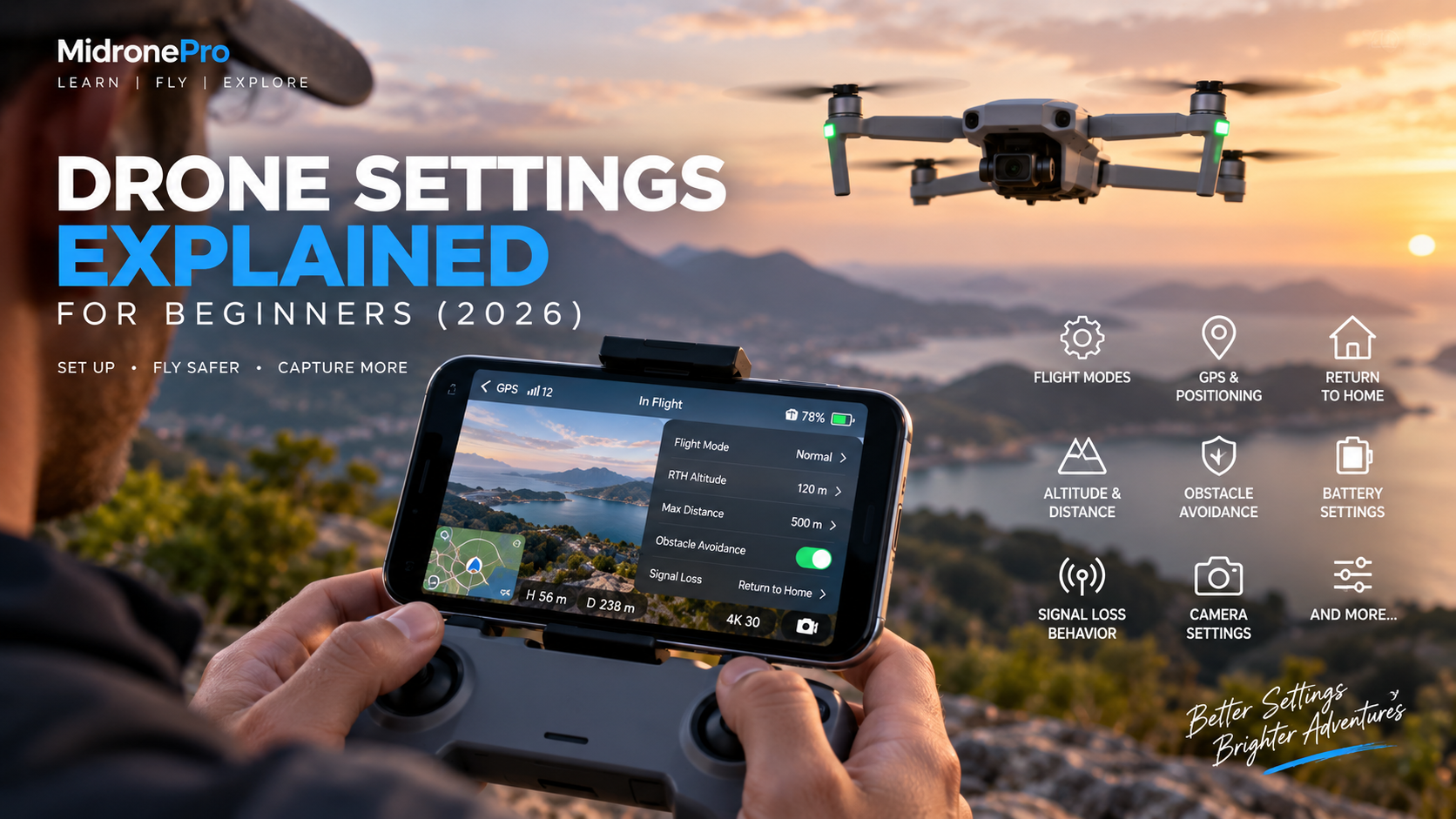 Drone settings explained for beginners with a camera drone and flight controller