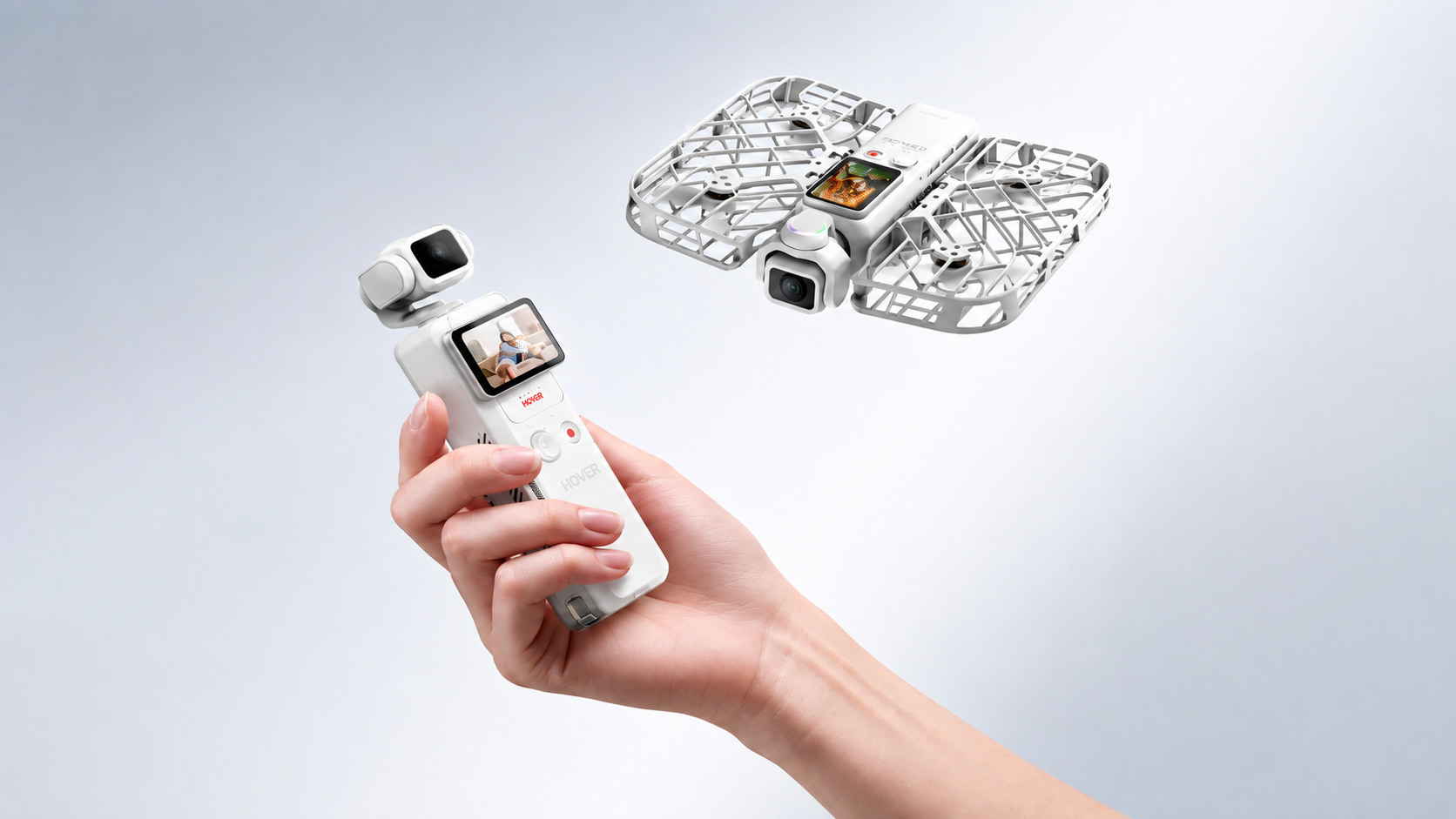 HOVERAir VERSA hybrid camera in handheld and self-flying configurations