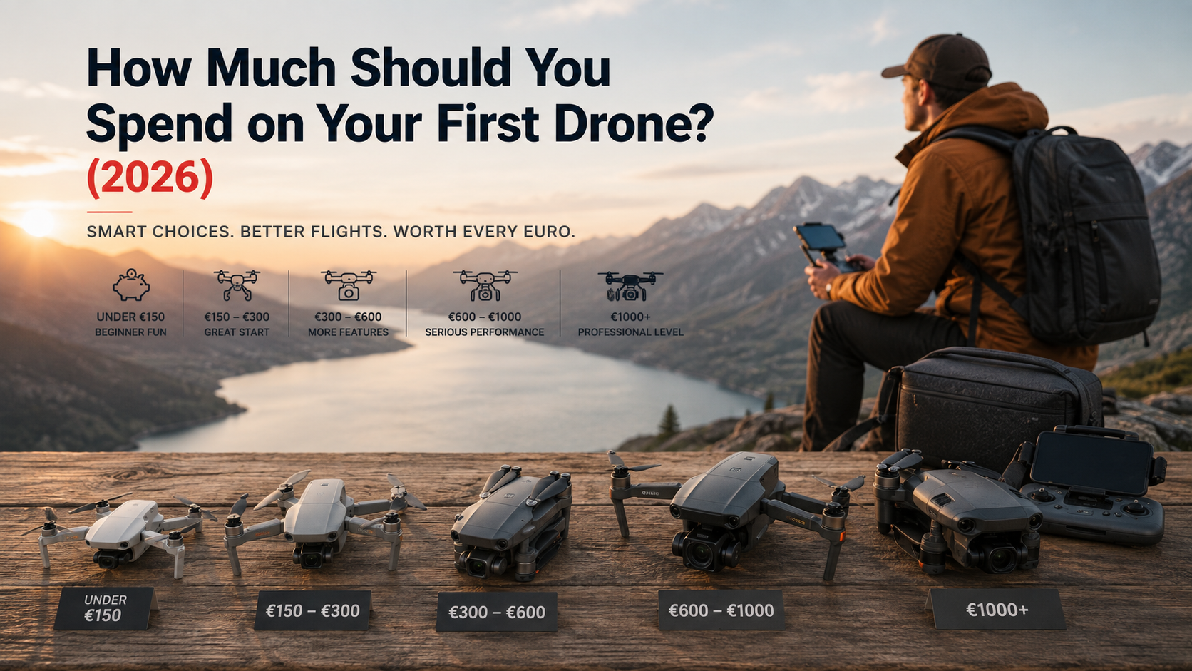 camera drones and accessories representing different first drone price levels
