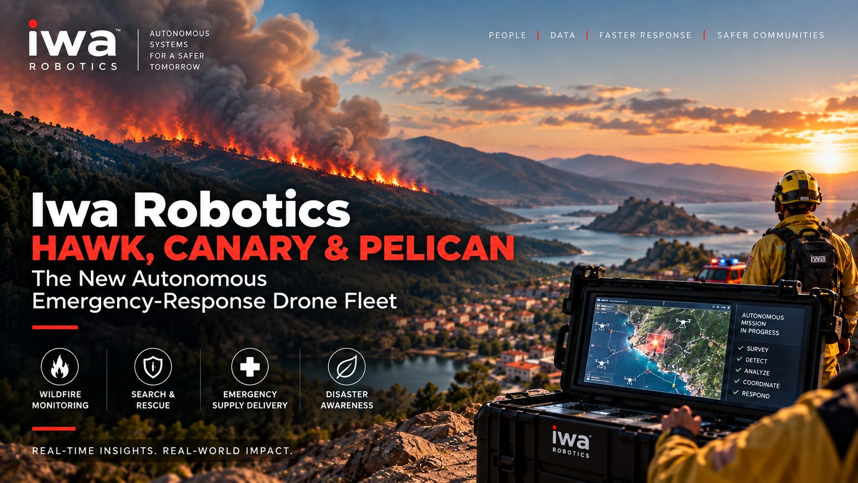 Iwa Robotics autonomous emergency-response drone fleet for wildfire operations