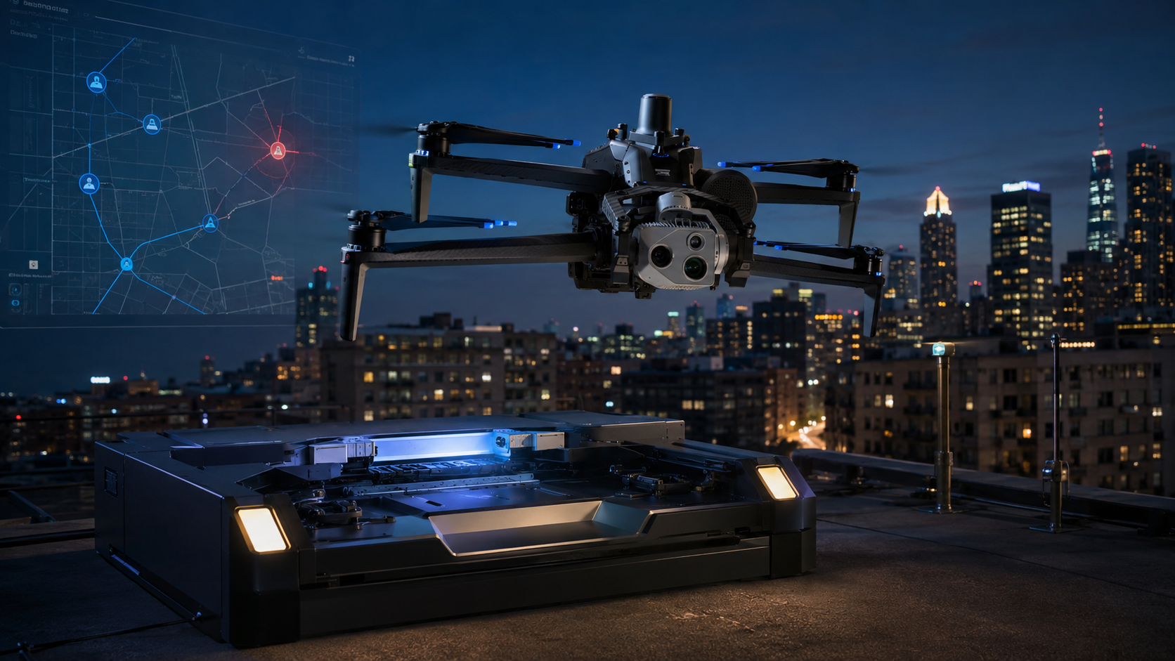 Skydio X10 autonomous drone launching as a first responder