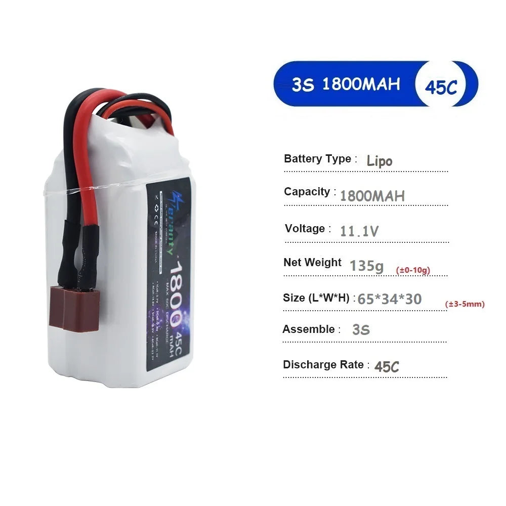 11.1V 1800MAH Lipo Battery 3S 45C for Car Quadcopter FPV Drone RC Plane Boat Toys Parts With JST/XT60/XT30/T Plug