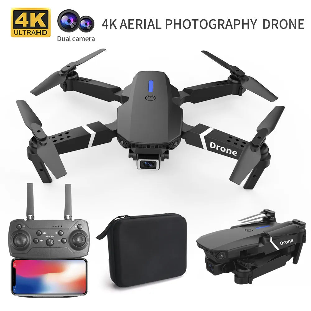 Professional E88 4K Drone with Wide-Angle HD Camera, WiFi FPV &amp; Altitude Hold