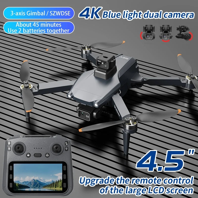 L600 PRO MAX GPS Drone Professional 8K HD Dual Camera 3-axis Gimbal Aerial Photography 2 Batteries 5G FPV Brushless Motor 360° Laser Avoiding Obstacle with Large Screen Remote Control Dron Folding Quadcopter RC Drones Toys G
