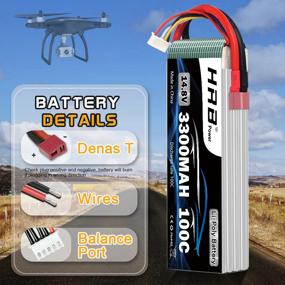 HRB 4S 14.8V 3300mah RC Lipo Battery 100C 4S Lipo With XT60 Connector for RC Car Truck Monster RC Airplane FPV Drones RC Boat