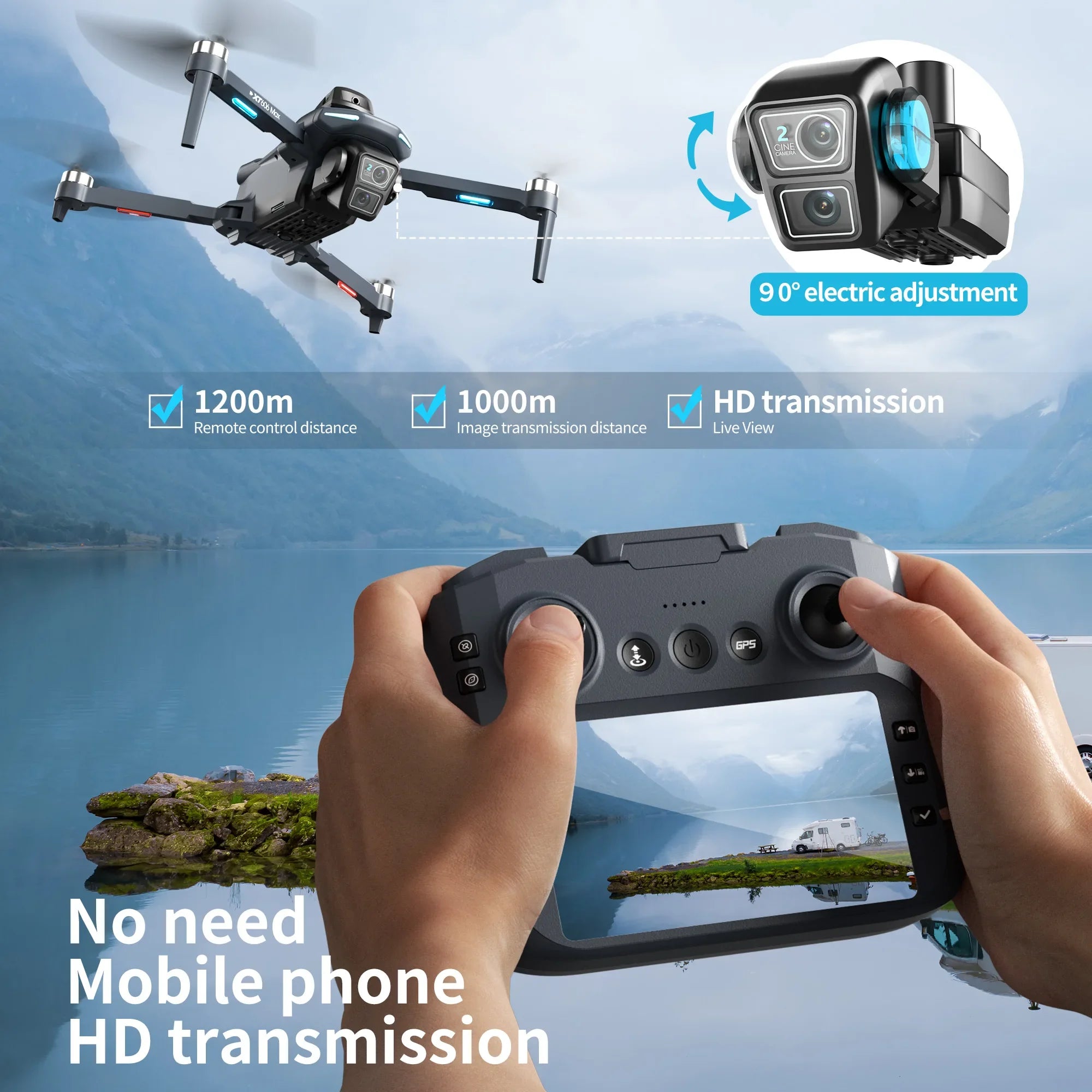 Lenovo XT606 Drone Professional 8K HD Camera 5G GPS WIFI FPV Drones 4.5 Inch Screen Avoidance Brushless Motor RC Dron Toys