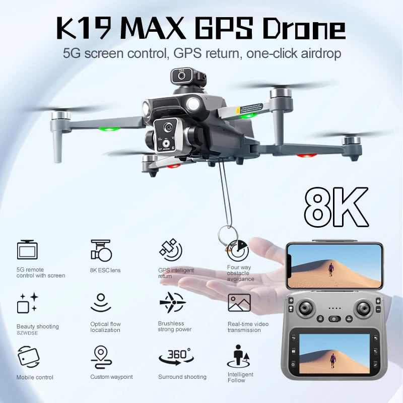 New K19 Max GPS Drone Dual Camera 5G FPV Transmission Brushless Remote