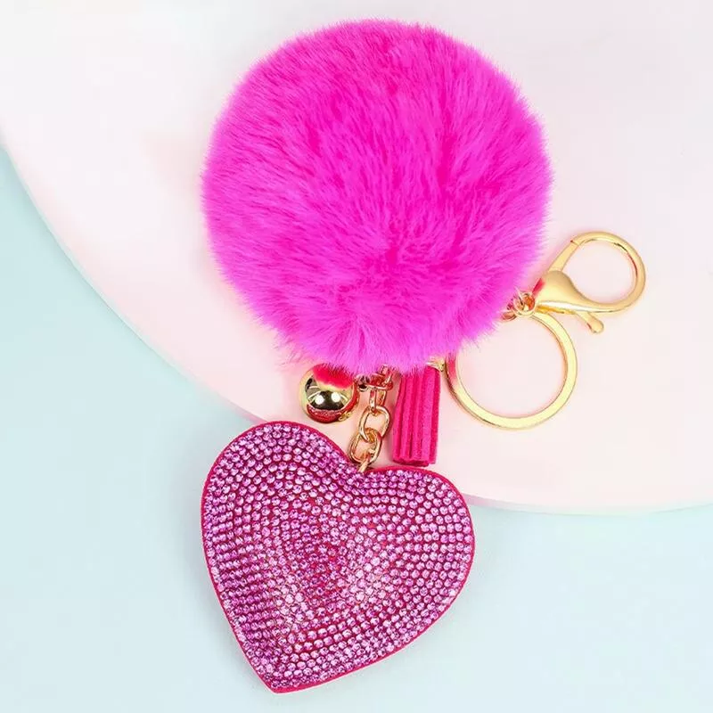 Soft Pom Pom Pendant Keyring Heart Rhinestone Plush Ball Keychain Fashion Women Creative Bag Car Cell Phone Rope Child Gift Soft Pom Pom Pendant Keyring Heart Rhinestone Plush Ball Keychain Fashion Women Creative Bag Car Cell Phone Rope Child Gift