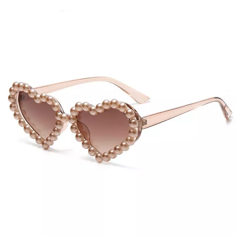 Pearl Sunglasses Women Heart Shaped Luxury Diamond Candy Color Punk Sun Glasses Ladies Lunette De Soleil Femme Eyewear gafas