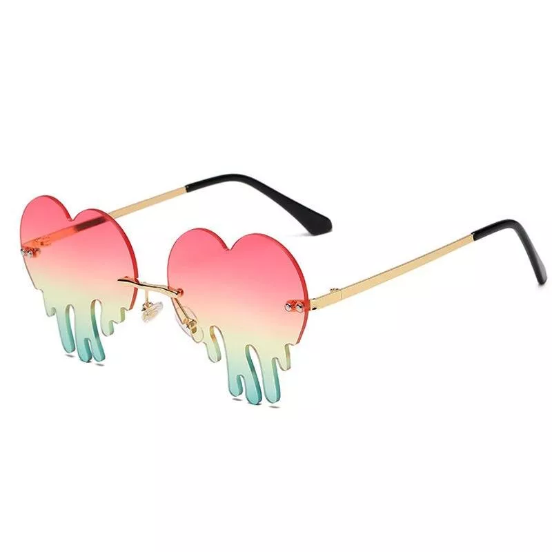 OEC CPO Vintage Rimless Sunglasses Women Fashion Heart Shape Sunglasses For Women New Pink Green Shades Glasses Men Eyewear O720
